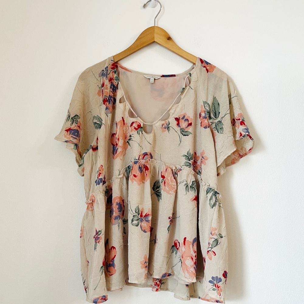 Lucky Brand short sleeve floral blouse top sz XL (ж915)